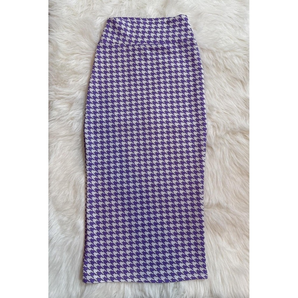 Vintage Belissima Purple White Houndstooth Maxi Pencil Skirt S Womens Retro Chic - Picture 4 of 7